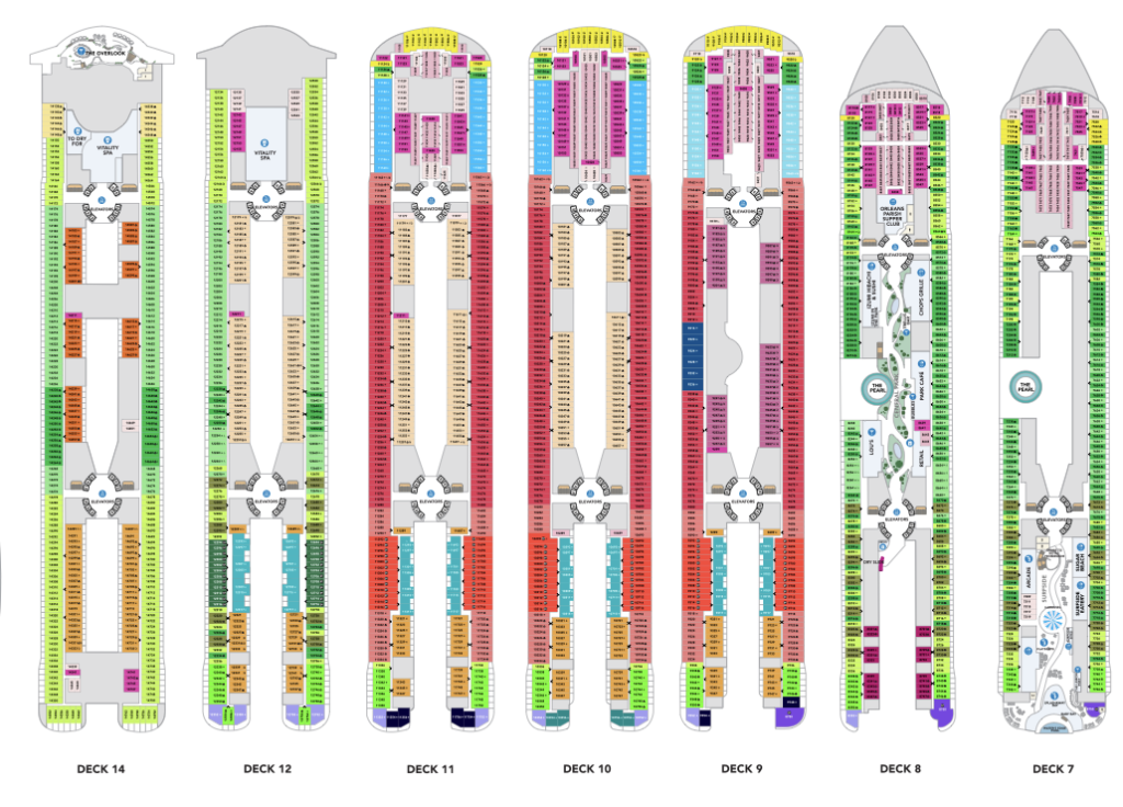 Royal Caribbean's Hero of the Seas Deck Maps — Decks 7-14
