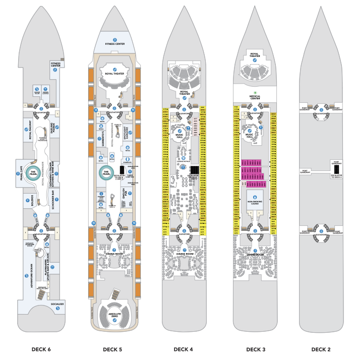 Royal Caribbean's Hero of the Seas Deck Maps — Decks 2-6