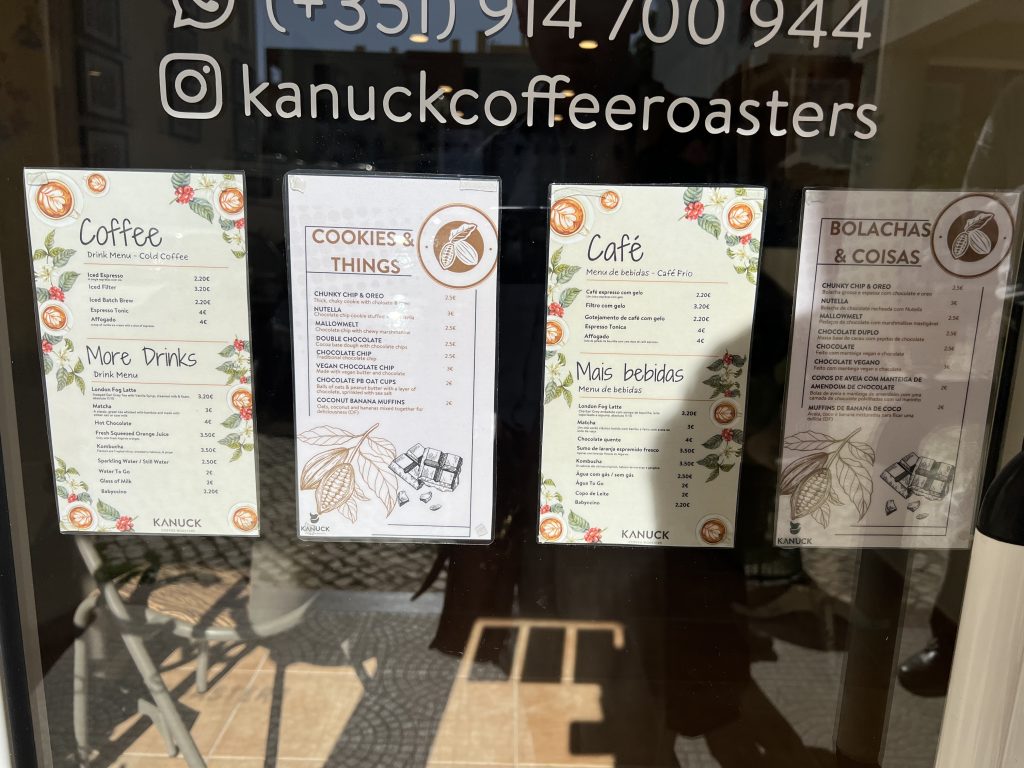 Menus at Kanuck Coffee Roasters Review Armação de Pêra Portugal