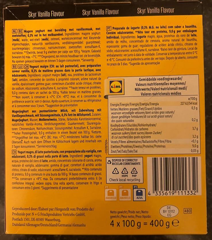 Lidl Vanilla Skyr Ingredients — Milbona Skyr Review
