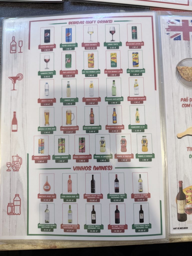 Mr Pizza Tavira Beverage Menu Photo