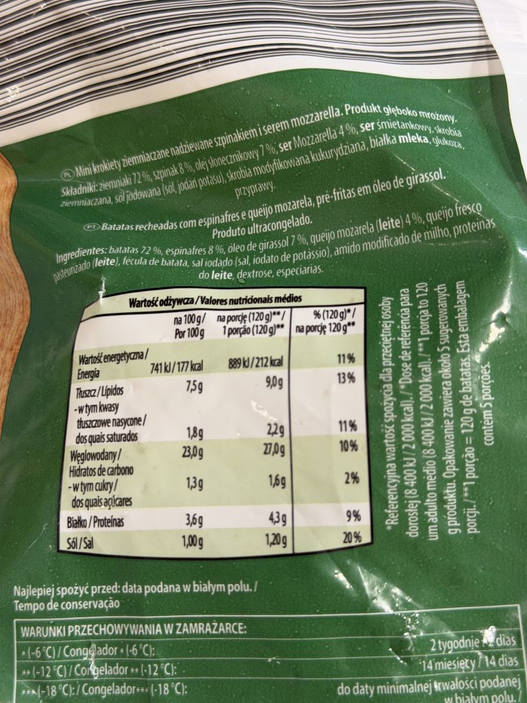 Nutrition information for Aldi Portugal La Finesse Potato Pockets
