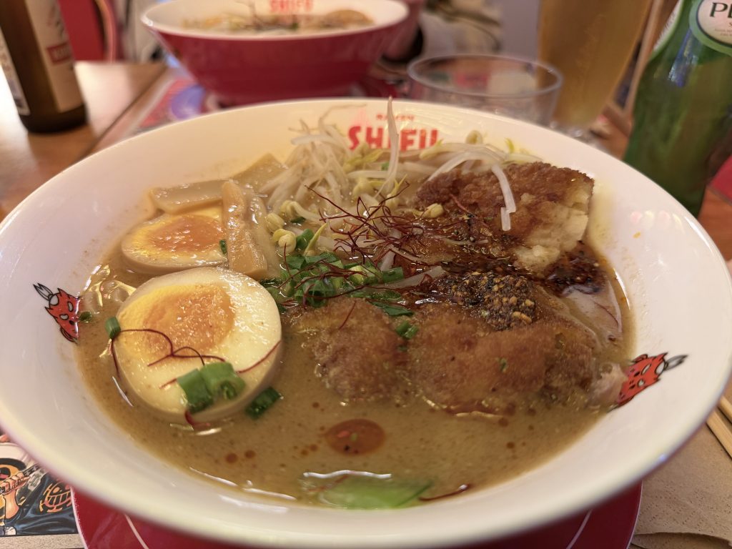 Spicy Fried Chicken Ramen with Egg and bean sprouts at Shifu Ramen Expo — Lisbon Food Blog Restaurant Reviews