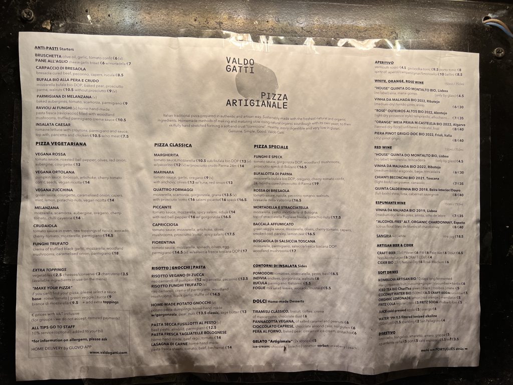 Valdo Gatti Review Best Pizza in Lisbon Barrio Alto Menu with Prices