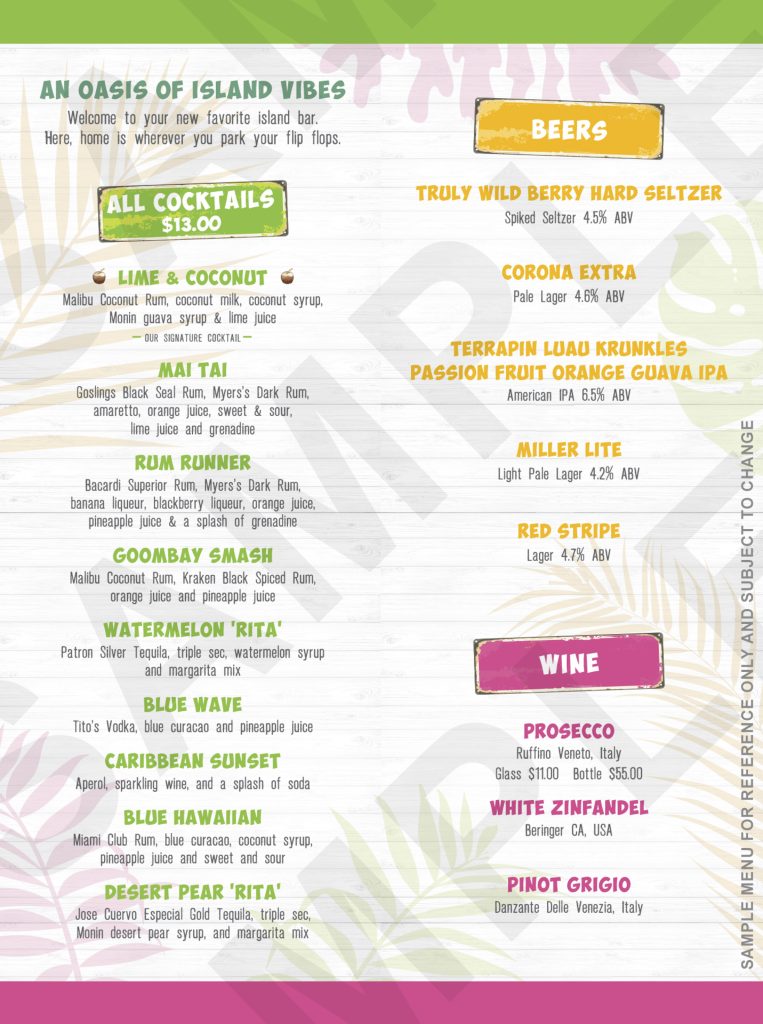Lime and Coconut Royal Caribbean Menu — sample
