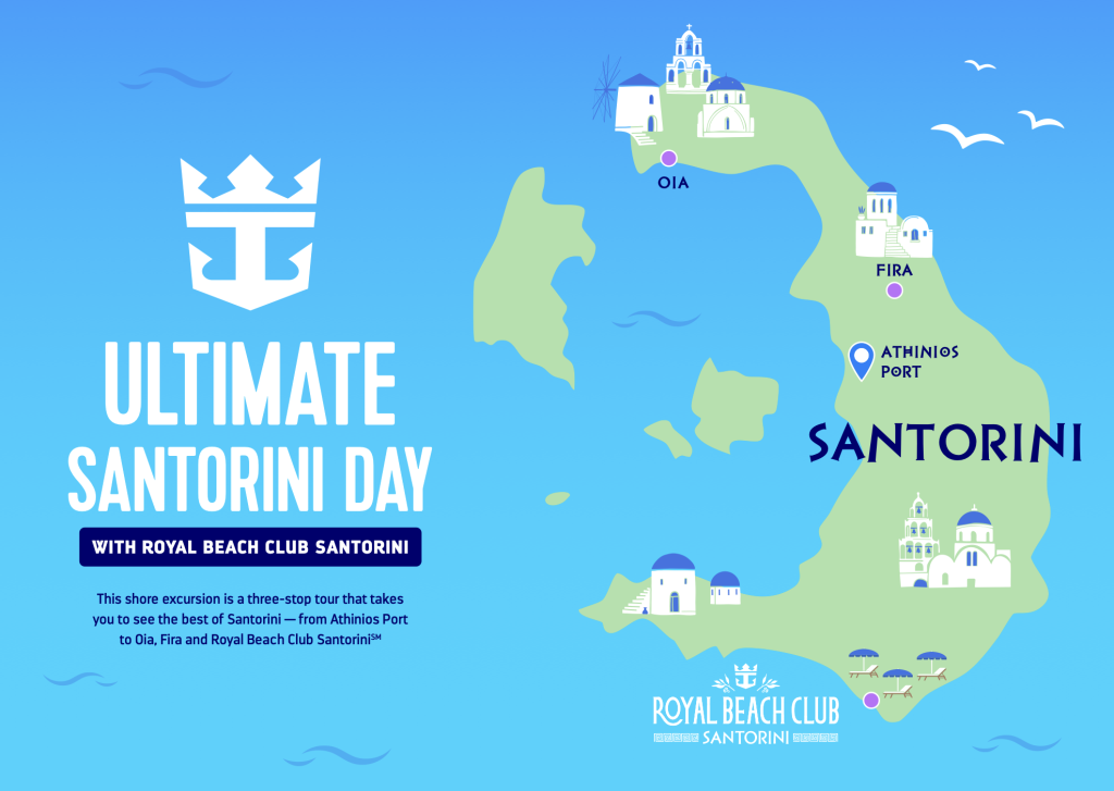 Map of Ultimate Santorini Day with Royal Beach Club Santorini