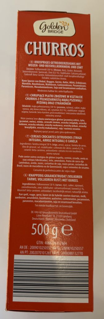 Aldi Churros Cereal Ingredients List in English Goldenbridge Cereals Review