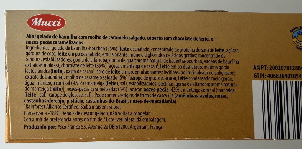 Aldi Mucci Mini Gelados vanilla salted caramel and pecan ice cream review - ingredients in english