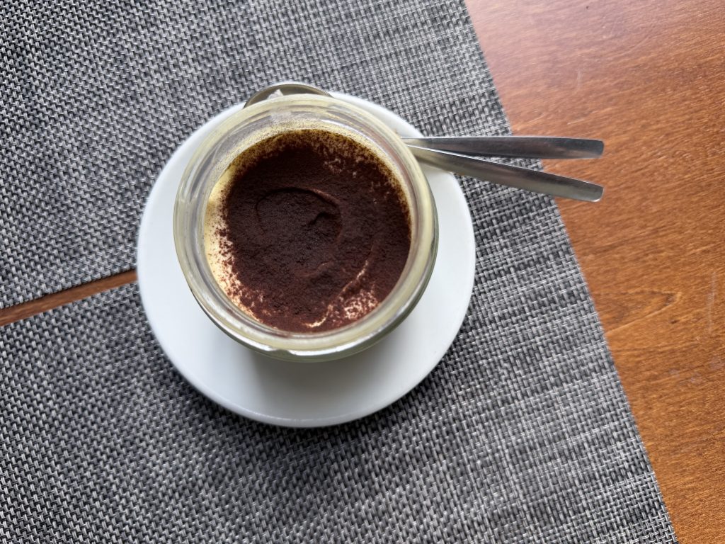 Lisbon Pizzeria Santa Chiara Photo Review β Top Down view of Cocoa Topped Tiramisu Dessert in a Jar