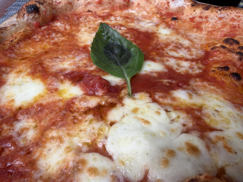 Lisbon Pizzeria Santa Chiara Photo Review β Margherita Pizza Close Up basil Leaf