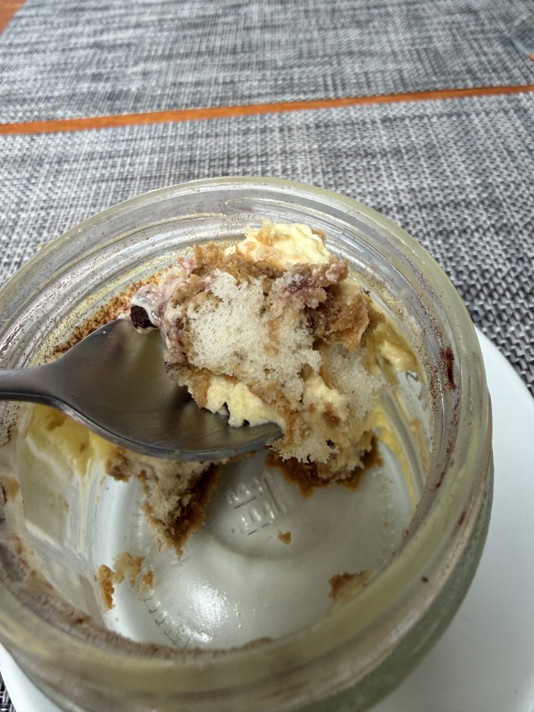 Undercooked savoiardi biscuits in jarred Tiramisu Dessert Lisbon Pizzeria Santa Chiara Photo Review