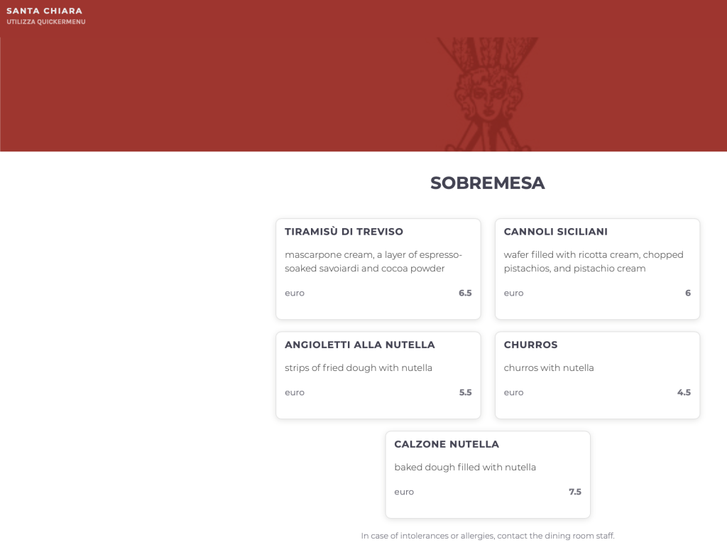 Lisbon Pizzeria Santa Chiara Photo Review β Menu with Prices Desserts