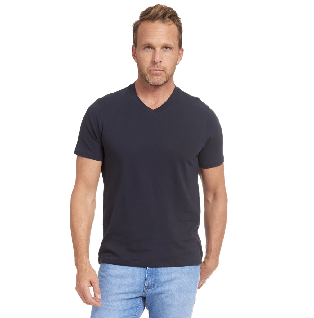 Mott & Bow Druggs V Neck Tee on a man