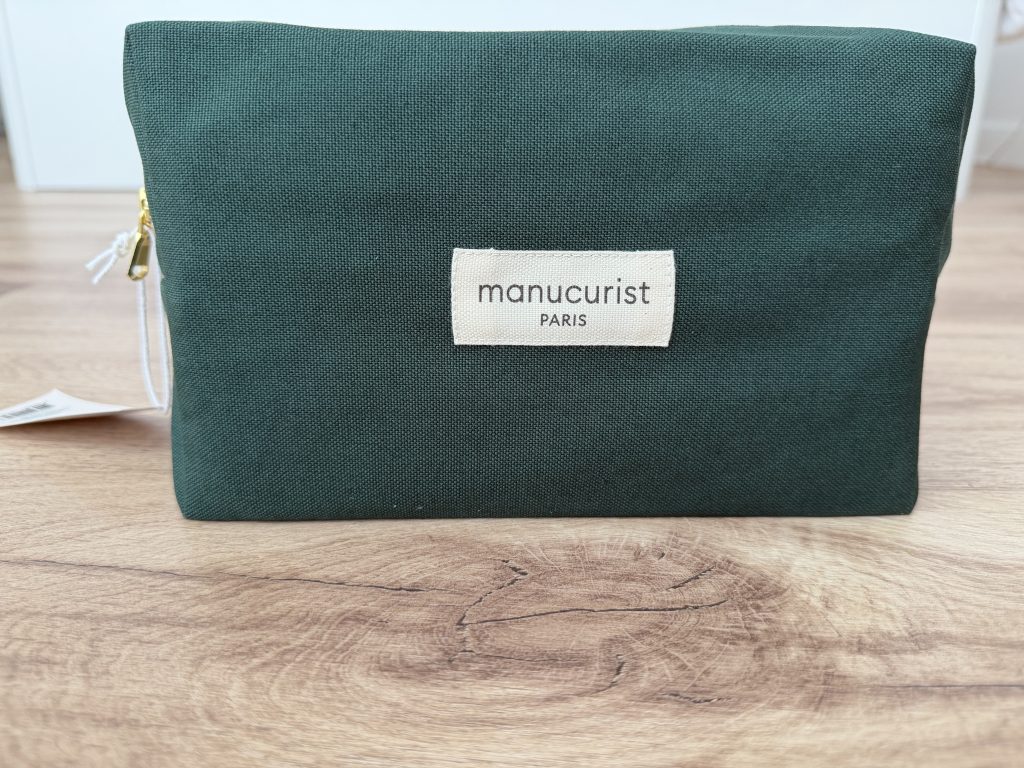 Manucurist Green Flash Starter Kit Unboxing & Review — Green Zipper Pouch Upright and filled