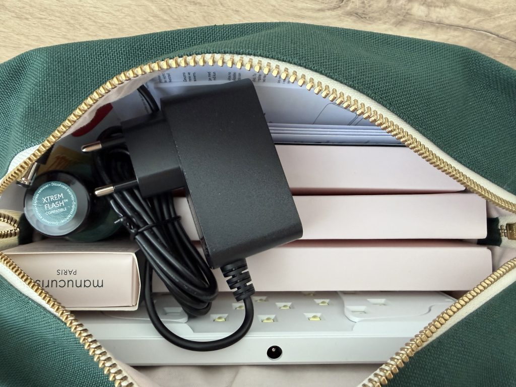 Manucurist Green Flash Starter Kit Unboxing & Review — Green Zipper Pouch Opened to show contents of what fits inside