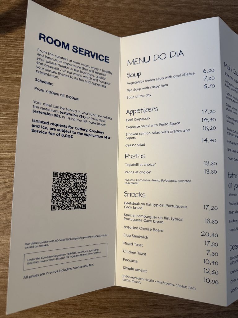 NH Lisboa Campo Grande Hotel Photo Superior Terrace Room Room Service Menu English
