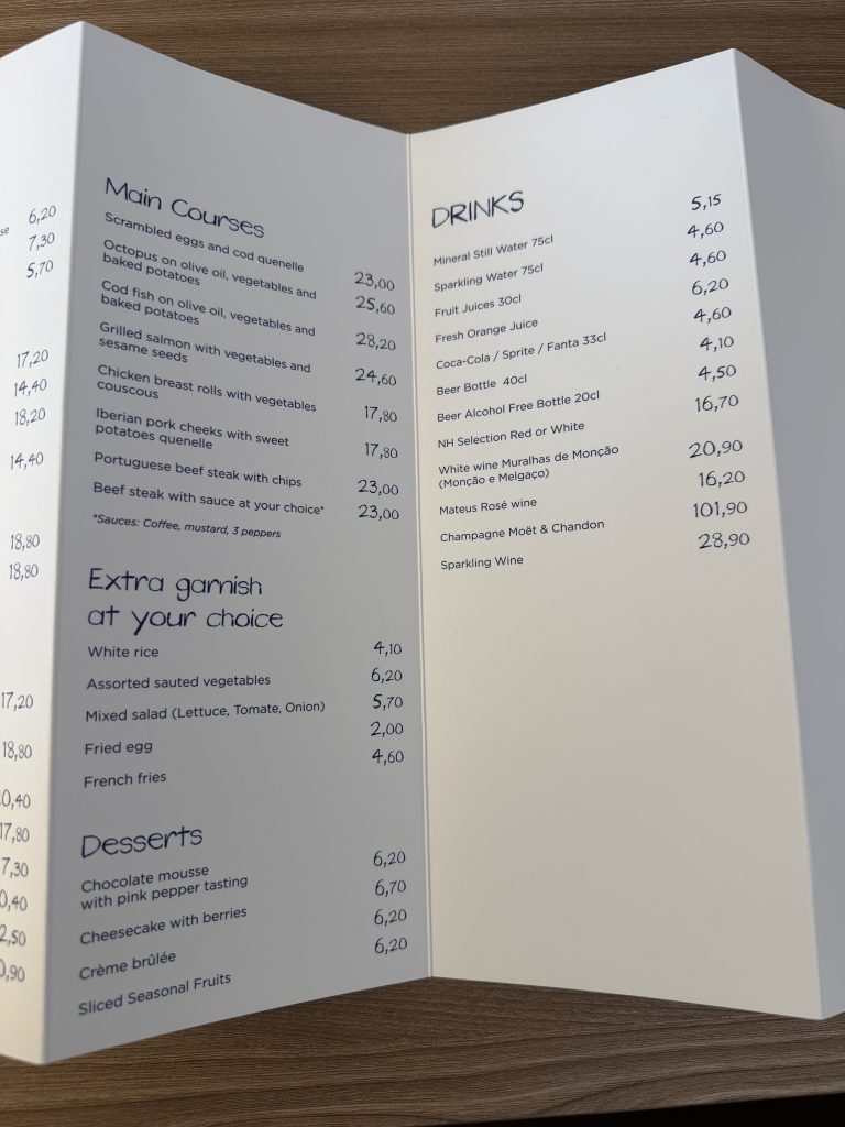 NH Lisboa Campo Grande Hotel Photo Superior Terrace Room Room Service Drinks Menu English