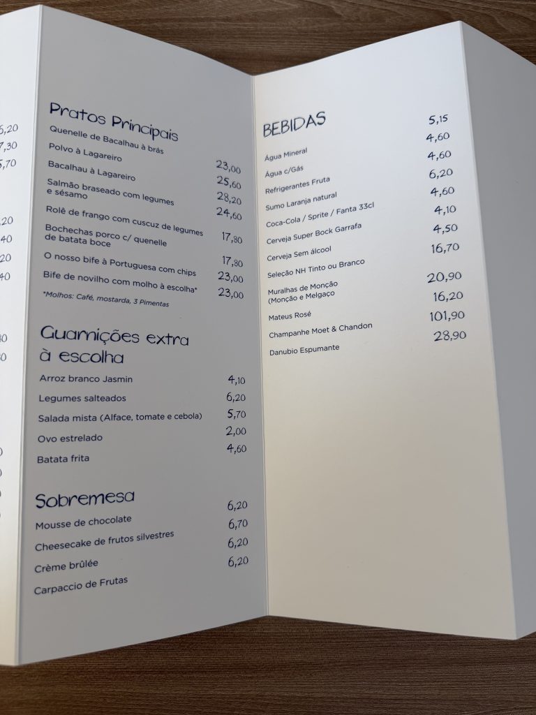 NH Lisboa Campo Grande Hotel Photo Superior Terrace Room Room Service Drinks Menu Portuguese