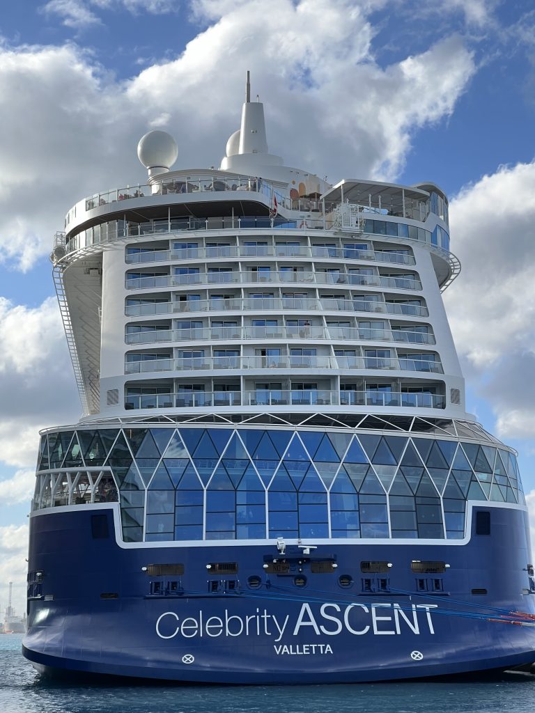 Front view of Celebrity Ascent Cruise Ship in Nassau, Bahamas | Celebrity Ascent Review Western Caribbean Itinerary