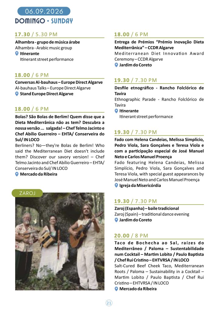 When Is the Mediterranean Diet Festival? Feira da Dieta Mediterrânica Saturday Schedule