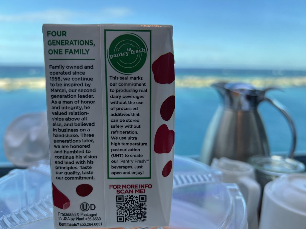 Marcel's Modern Pantry Whole Milk Box Package  in Nassau, Bahamas | Celebrity Ascent Review Western Caribbean Itinerary