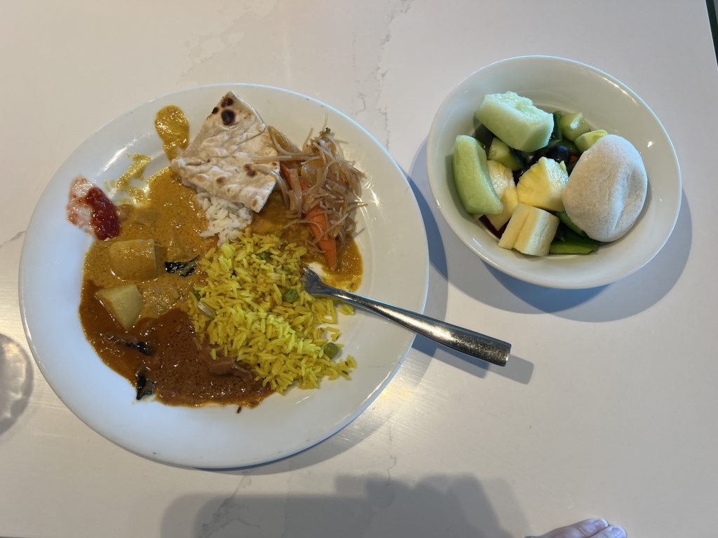 Indian food and fresh cut fruit from Oceanview Cafe while in Nassau, Bahamas | Celebrity Ascent Review Western Caribbean Itinerary