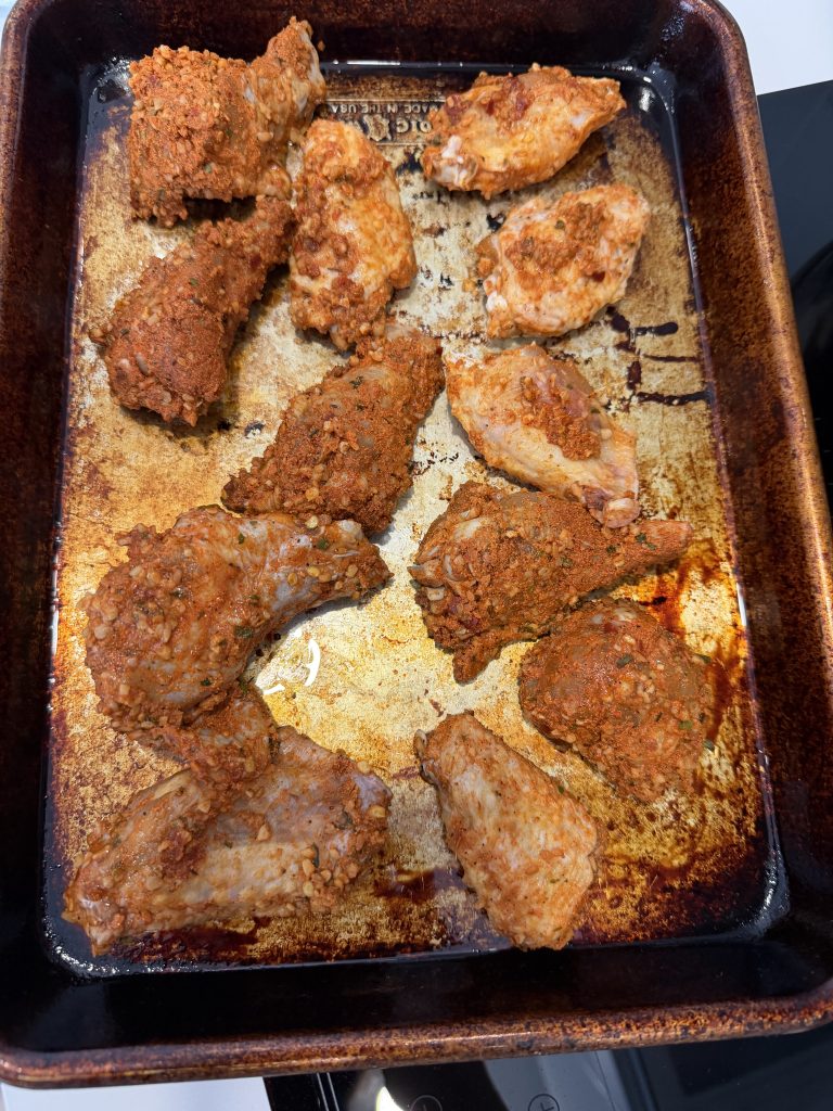 Aldi Hot Wings Review — Lusiaves Raw Chicken on Baking Sheet | Aldi Finds Portugal