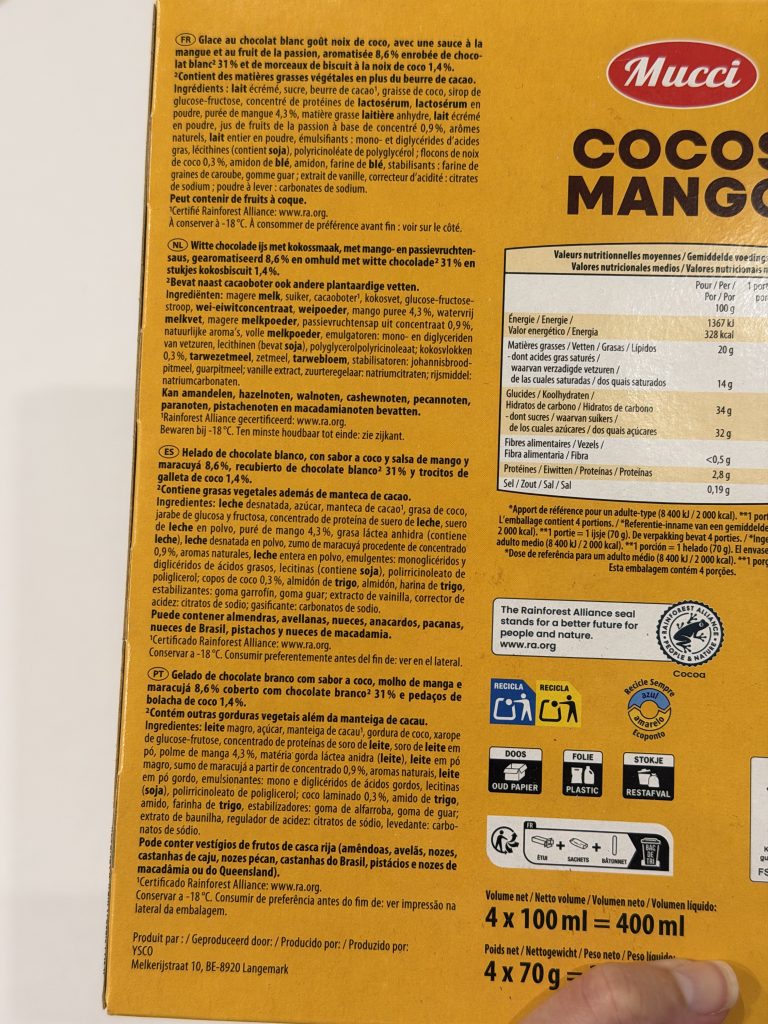 Mucci Cocos Mango Gelado (Aldi Coconut Mango Ice Cream) Review —  Ingredients List | Aldi Finds Portugal