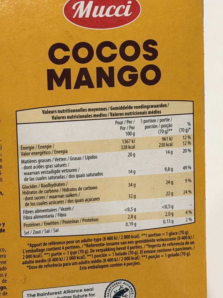 Mucci Cocos Mango Gelado (Aldi Coconut Mango Ice Cream) Review —  Nutrition Facts, Calories | Aldi Finds Portugal