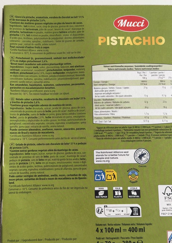 Aldi Mucci Pistachio Ice Cream Review — Ingredients | Aldi Portugal Product Reviews