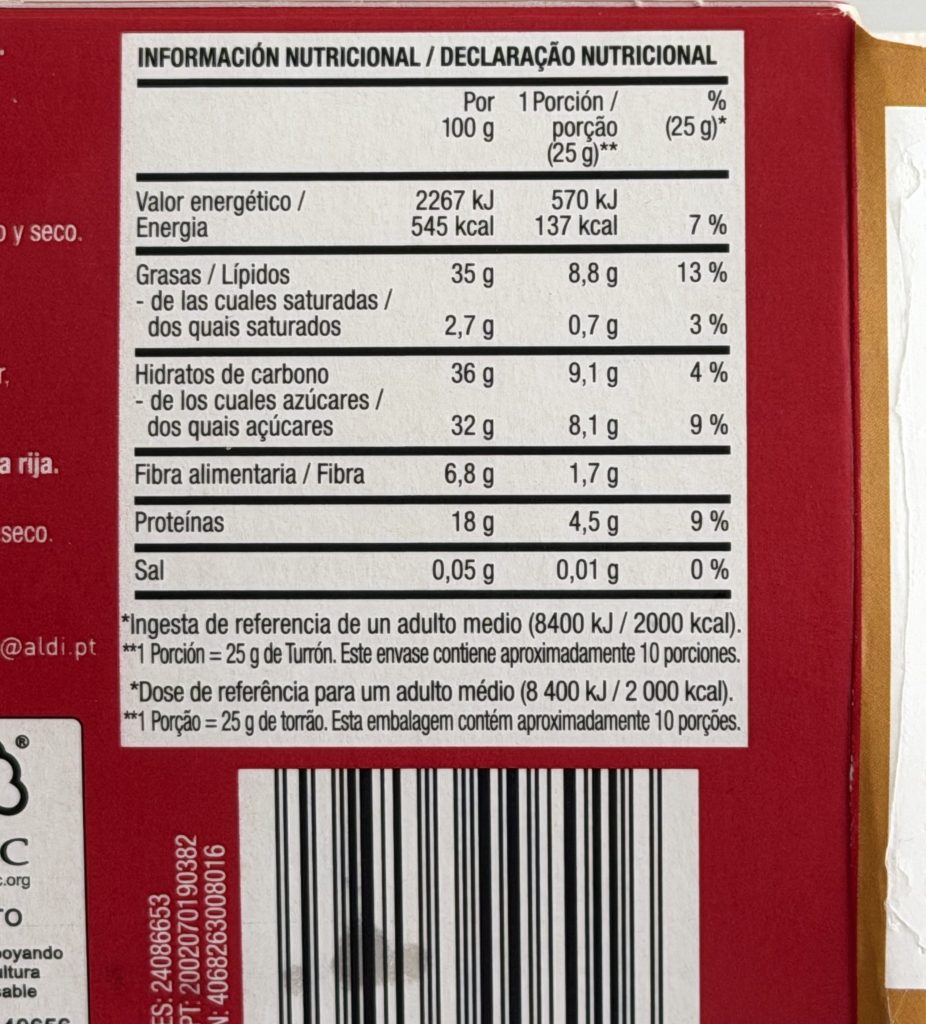 Aldi Seasons Best Turron — Blando Almond Nutrition Facts | Aldi Portugal Review