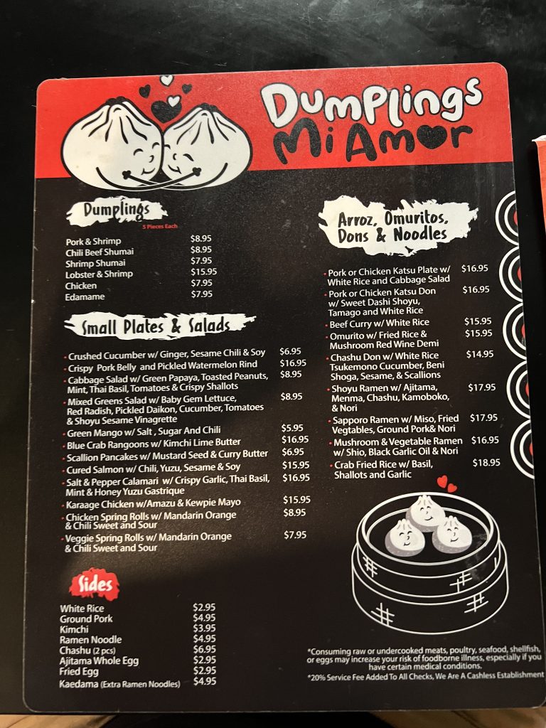 Dumplings Mi Amore Dumpling Menu With Prices | Miami Food Blog
