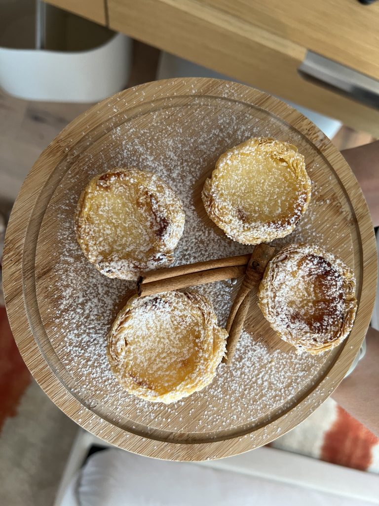 Hyatt Regency Lisbon Review Photos — Wooden Tray of Pasteis de Nata Portuguese Custard Tarts with Cinnamon Sticks | Portugal Travel Blog