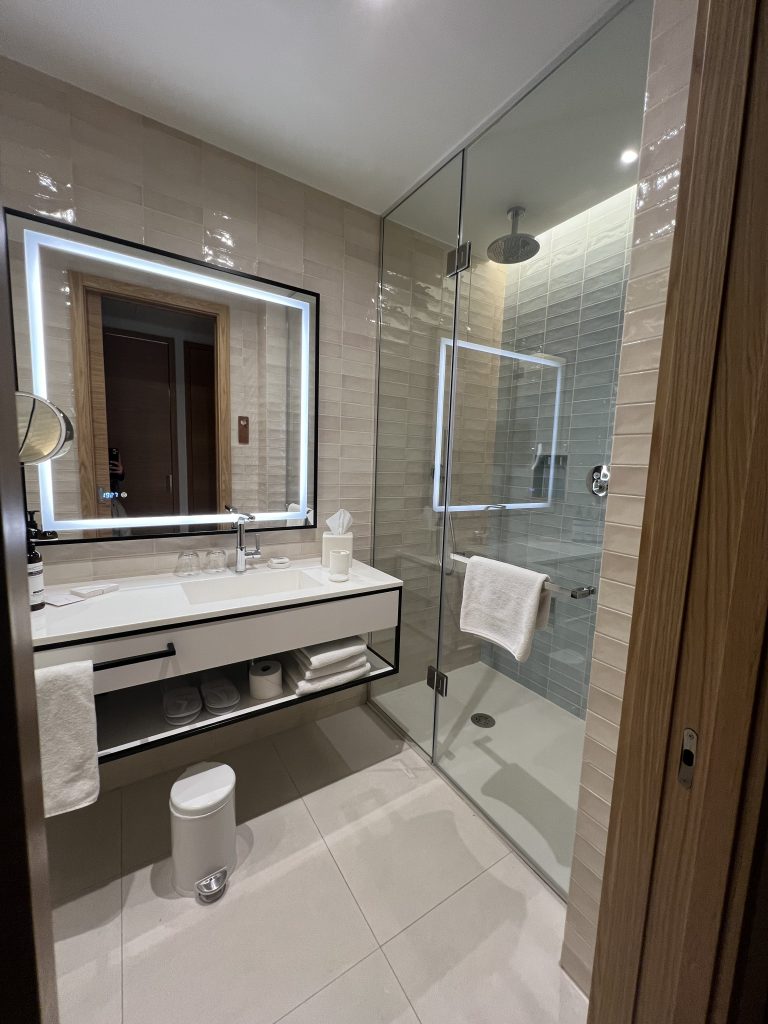 Hyatt Regency Lisbon Review Photos — Standard Queen Room Bathroom with Shower | Portugal Travel Blog