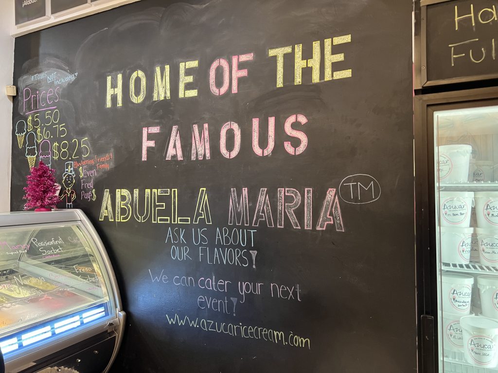 Azucar Ice Cream Company Review Chalkboard Sign "Home of the Famous Abuela Maria" — Homemade Cuban Ice Cream in Little Havana, Miami | Calle Ocho