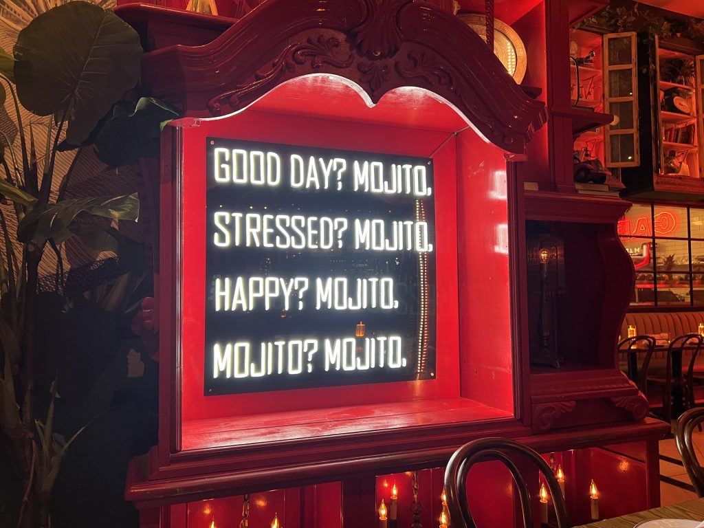 Marabu Miami Review — Funny Mojito Sign | Miami Happy Hour Cuban Restaurant