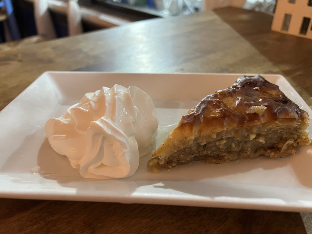Meraki Greek Bistro Review Photos — Baklava Greek Dessert Side View | Miami Happy Hour Restaurant Reviews