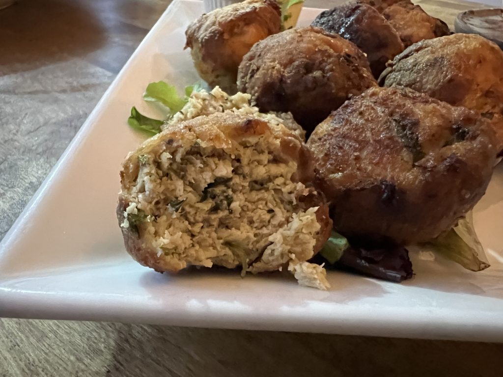Meraki Greek Bistro Review Photos — Keftedes Homemade Greek Chicken Meatballs Close Up | Miami Happy Hour Restaurant Reviews
