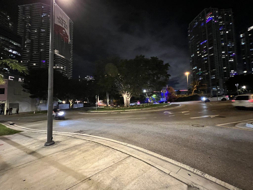 Outside Miami Metromover Fifth Street Station at Night