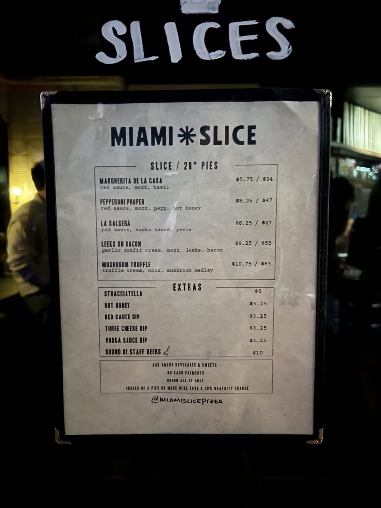 Miami Slice Review Photos — Pizza Menu with Prices | Miami Restaurant Review