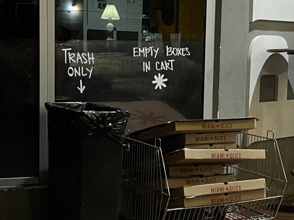 Miami Slice Review Photos — Trash and Recycling | Miami Restaurant Review