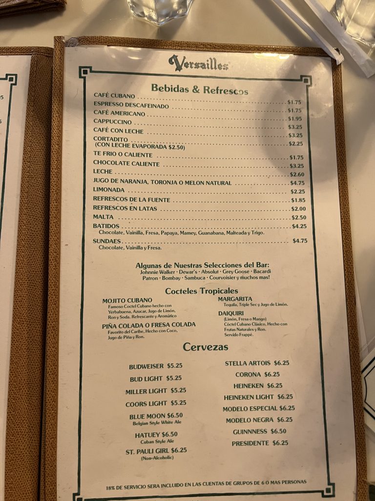 Versailles Cuban Restaurant Review — Drinks Menu with Prices | Little Havana,  Miami Restaurant Reviews